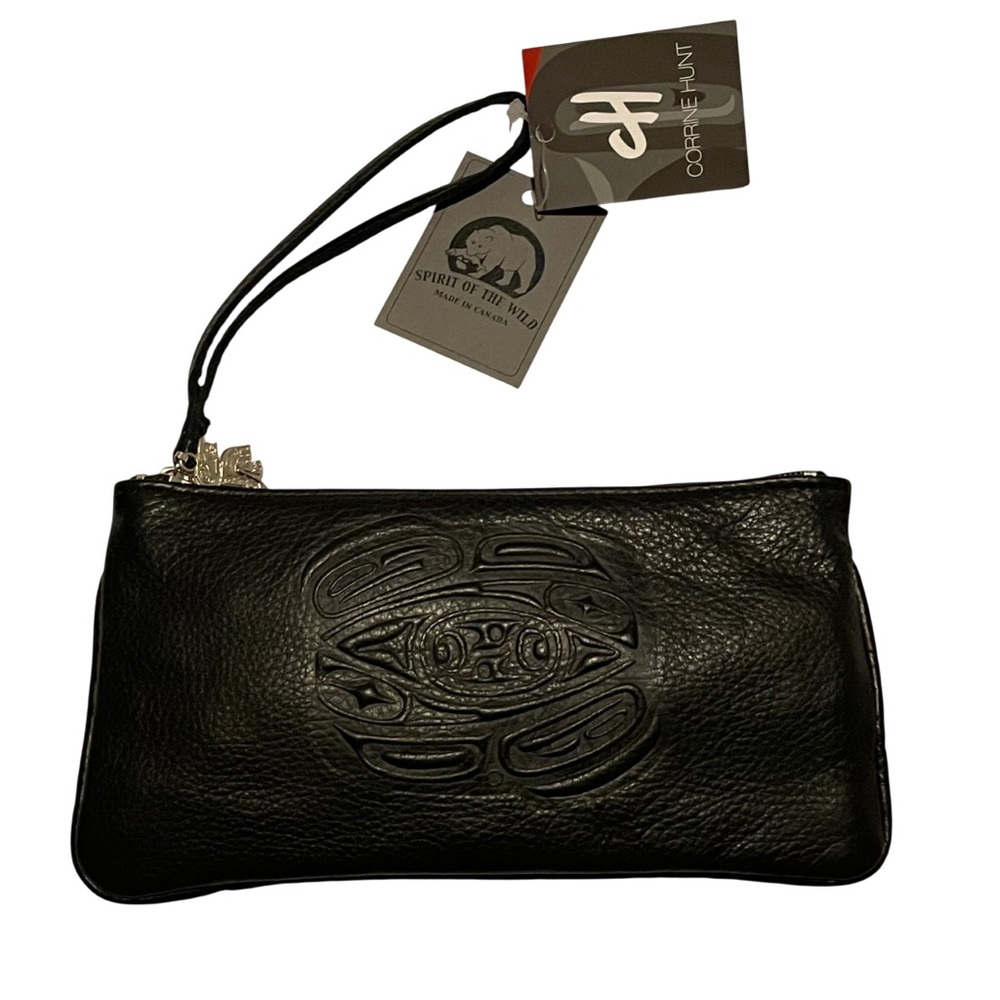 SPIRIT OF THE WILD Black Leather Wristlet Embossed Raven by Corrine Hunt NWT